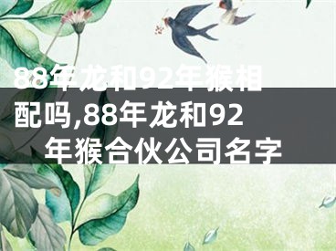 88年龙和92年猴相配吗,88年龙和92年猴合伙公司名字
