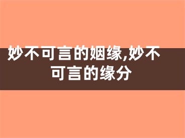 妙不可言的姻缘,妙不可言的缘分