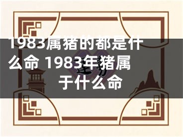 1983属猪的都是什么命 1983年猪属于什么命