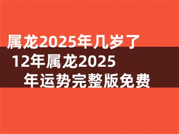 属龙2025年几岁了 12年属龙2025年运势完整版免费