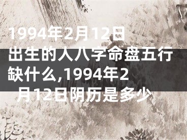 1994年2月12日出生的人八字命盘五行缺什么,1994年2月12日阴历是多少
