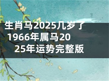 生肖马2025几岁了 1966年属马2025年运势完整版