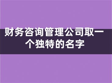 财务咨询管理公司取一个独特的名字