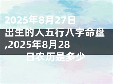 2025年8月27日出生的人五行八字命盘,2025年8月28日农历是多少