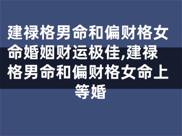 建禄格男命和偏财格女命婚姻财运极佳,建禄格男命和偏财格女命上等婚