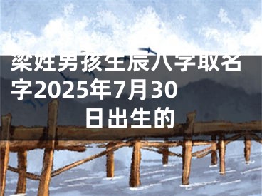 梁姓男孩生辰八字取名字2025年7月30日出生的