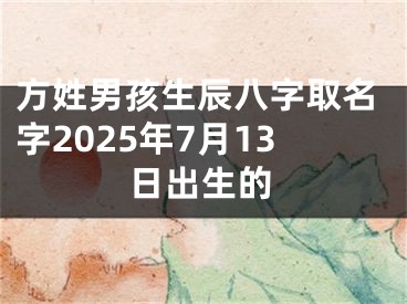 方姓男孩生辰八字取名字2025年7月13日出生的