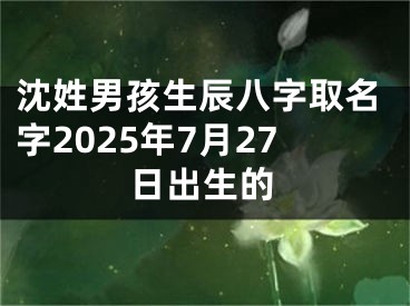沈姓男孩生辰八字取名字2025年7月27日出生的