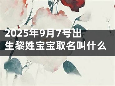 2025年9月7号出生黎姓宝宝取名叫什么