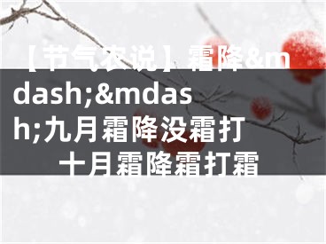 【节气农说】霜降&mdash;&mdash;九月霜降没霜打 十月霜降霜打霜