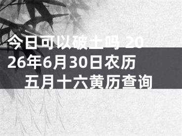 今日可以破土吗 2026年6月30日农历五月十六黄历查询