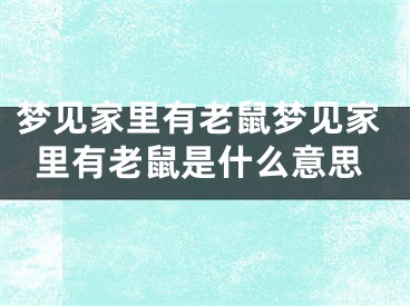 梦见家里有老鼠梦见家里有老鼠是什么意思